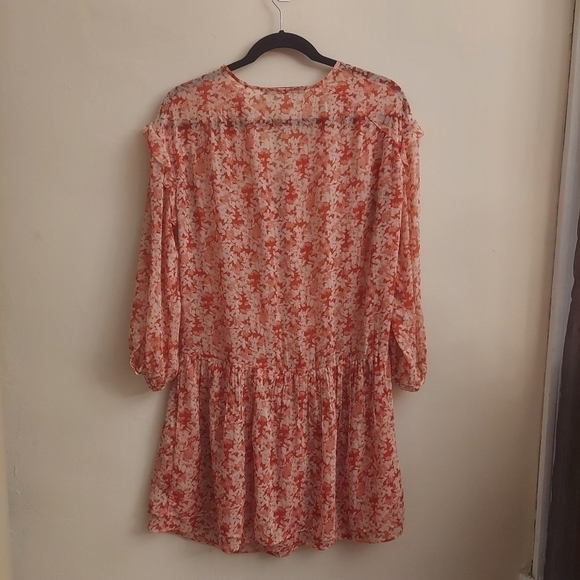 ZARA Orange Floral Drop Waist Ruffle Lightweight Boho Dress - Picture 14 of 14